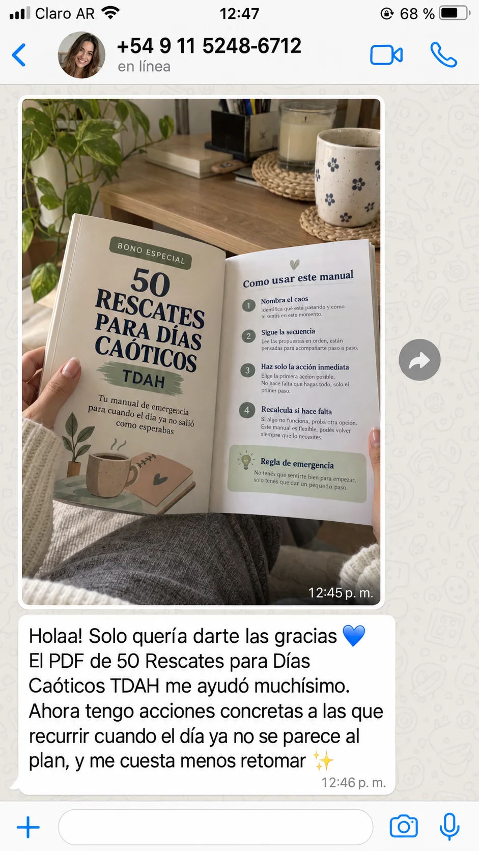 Testimonio de cliente sobre el Kit Planificador sin Caos TDAH, captura 1